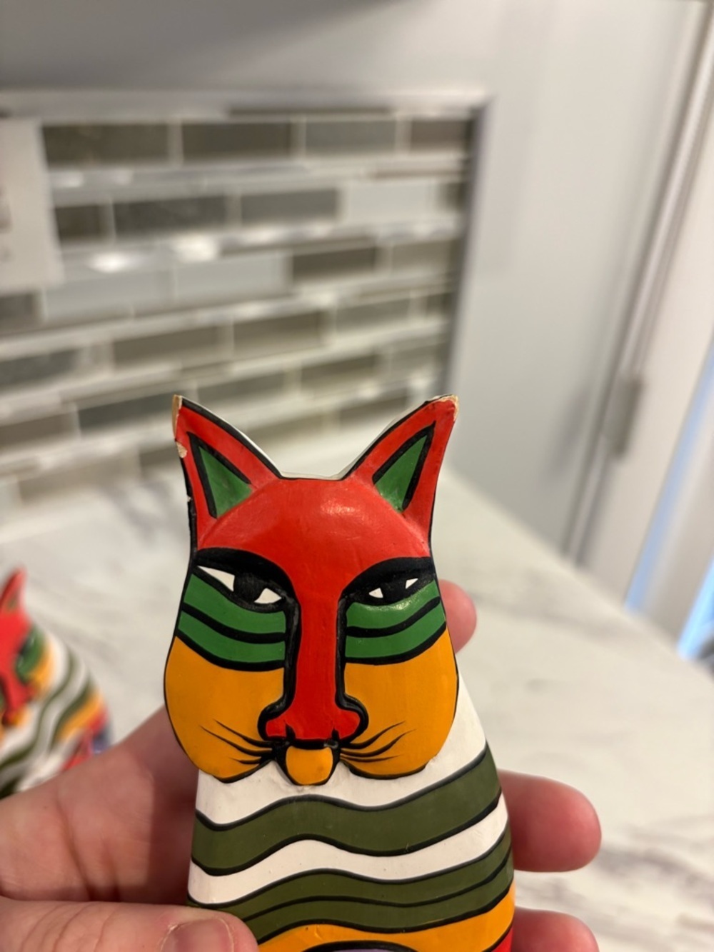 Vintage Laurel Burch style Cat figurines wooden hand painted folk art cat decor - Picture 8 of 9